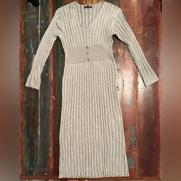 SHEIN | Dresses | Shein Gray Empire Waist Midi Sweater Dress Like New Size  S | Poshmark